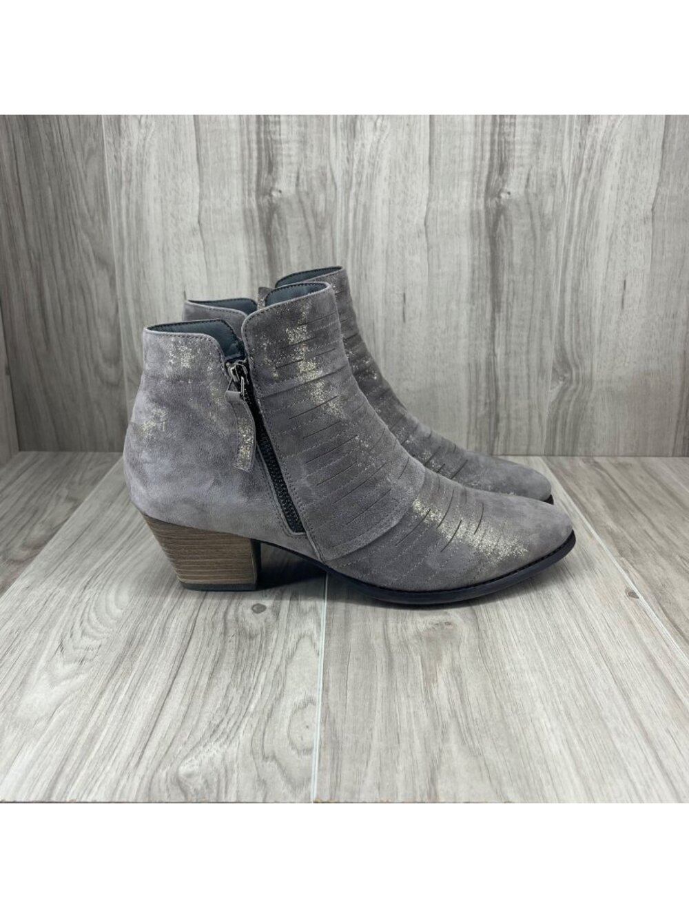 David Tate Ankle Boots Womens 11M Bellview Gray Shimmer Suede Zip Booties